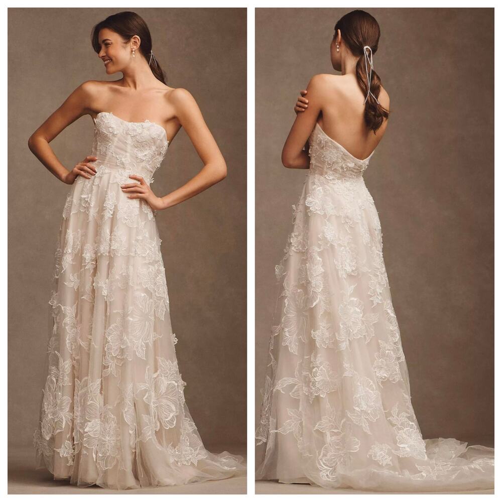 Watters Aren Lace Wedding Dress Anthropologie Nude Underlay Size 14